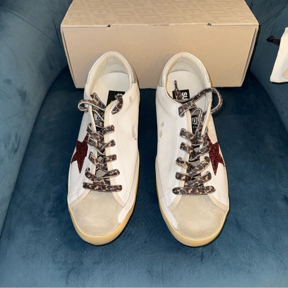 New Size 41 Golden Goose Super-Star burgundy glitter star and silver heel tab - Picture 4 of 12